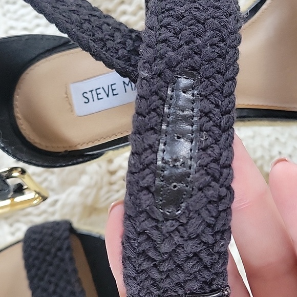 Steve Madden Espadrille Woven Cross Buckle Strap‎ Women 7 1/2 Black Sandals - Picture 11 of 12
